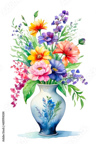 beautiful vase of floral watercolor on transparent  background