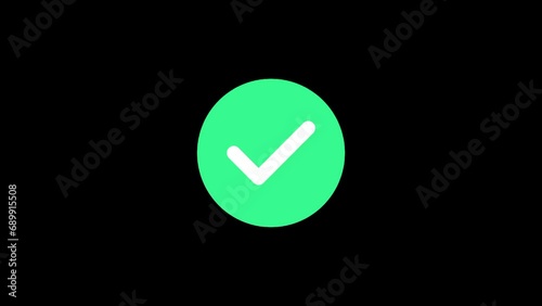 Animated checkmark icon inside a green circle on a black background