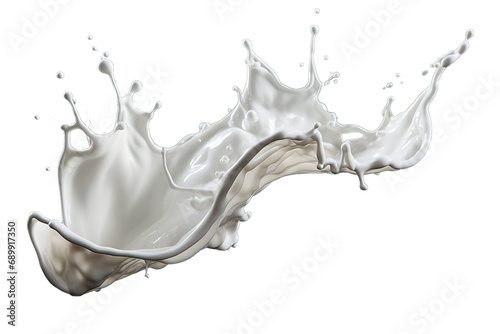 Milk splash with drops on white background, png transparent, generative ai photo