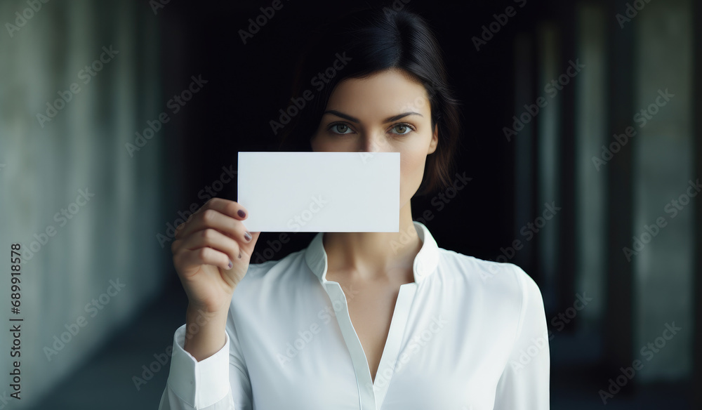 business woman holding blank card business woman holding blank card