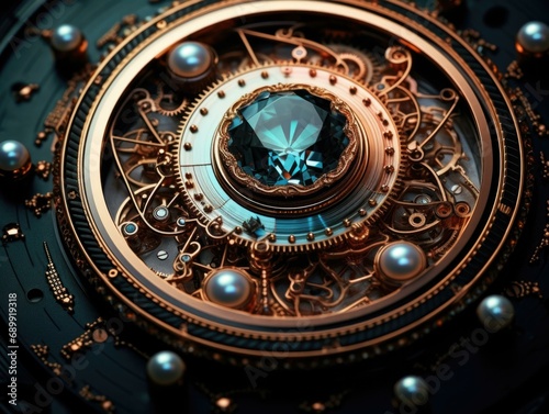 A close up of a watch with a diamond in it. Generative AI.