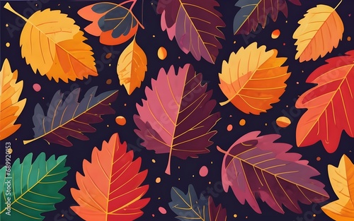 Abstract wine red autumn leaves texture, fall nature background, Generate Ai, Autumn background with colorful leaves and berries on black background, AI generative, Seamless pattern with autumn leave 