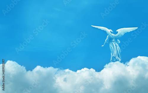Beautiful angel gracefully running on a billowy cloud