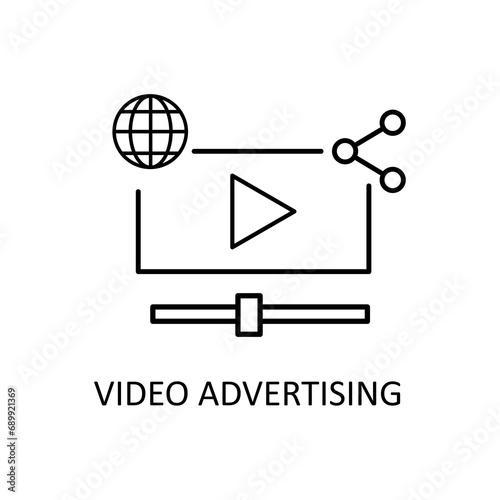 Video Advertising creative icon. nline marketing symbol flat liner illustration on white background..eps