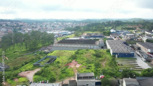 Aerial View City Maua São Paulo near factories, forest, city and road Rodoanel photo