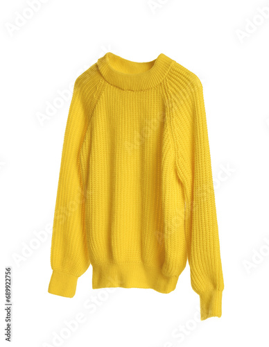 Stylish yellow knitted sweater isolated on white © New Africa