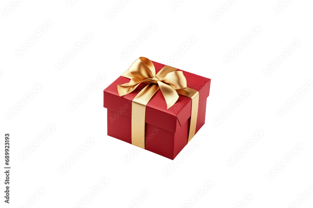 Fototapeta premium Red gift box tied with gold ribbon isolated