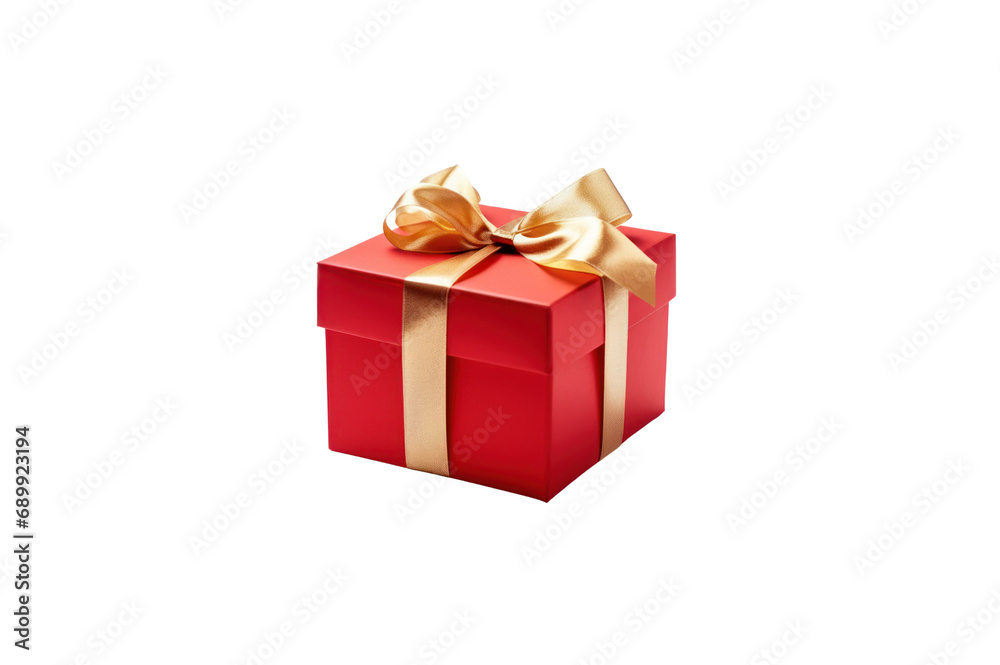 Red gift box tied with gold ribbon isolated Red gift box tied with gold ribbon isolated