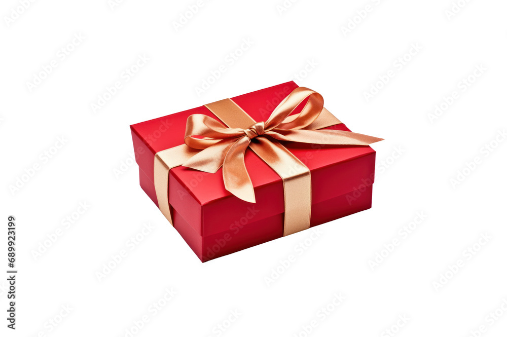 Red gift box tied with gold ribbon isolated Red gift box tied with gold ribbon isolated