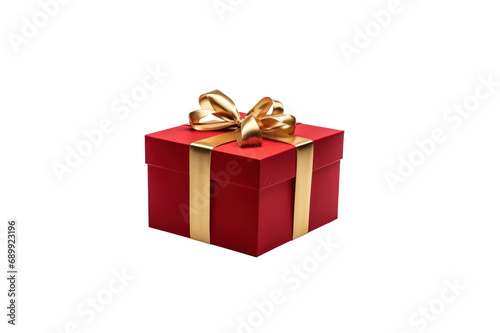 Red gift box tied with gold ribbon isolated