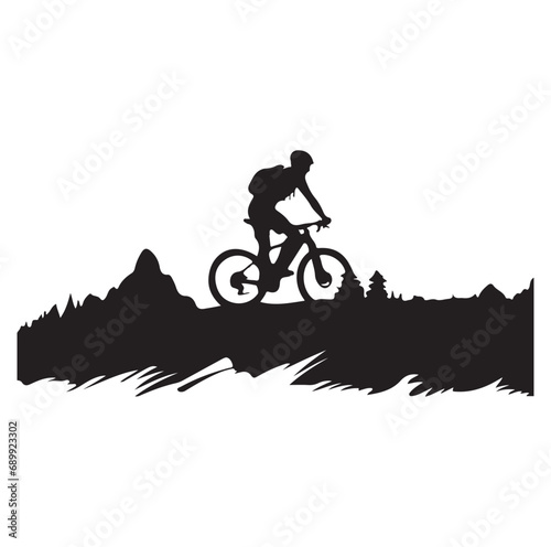A vector silhouette of an extreeme downhill mountain biker