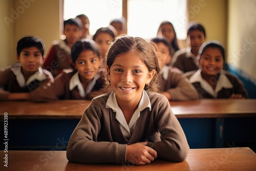 refugee girl sitting at a desk in a language school