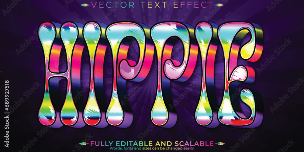 Hippie text effect, editable bohemian and trippy customizable font style - obrazy, fototapety, plakaty 