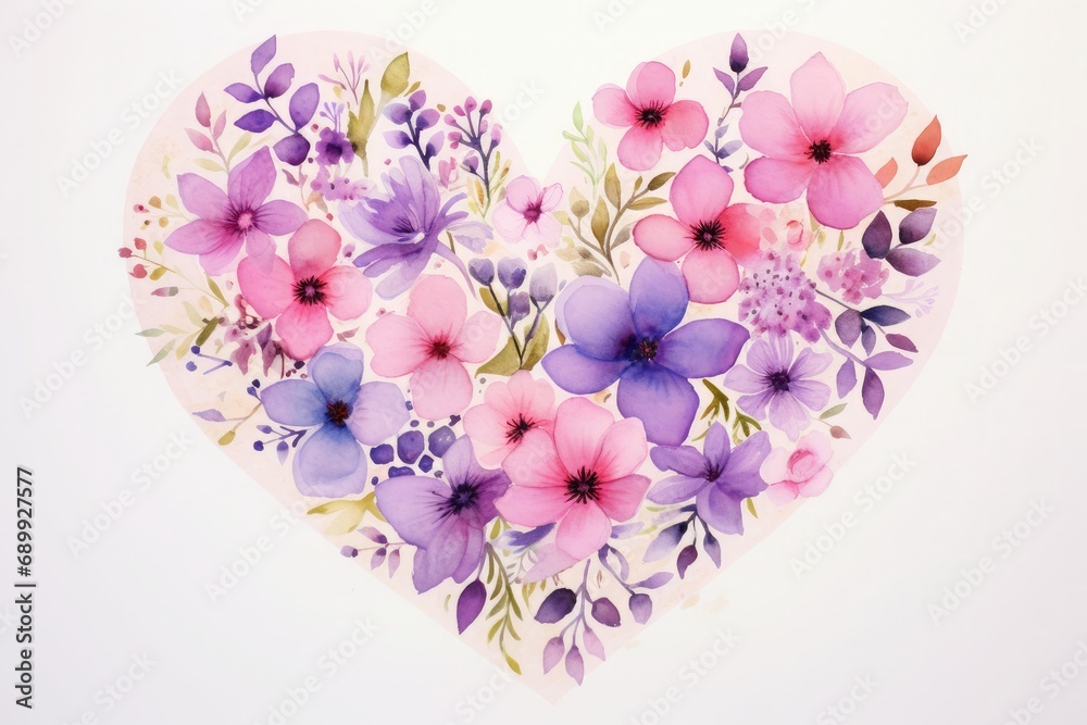 flowers in watercolor in a shape of a heart