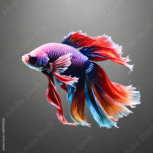 colorful fighting siamese fish with beautiful silk tail isolated on black © StellarK