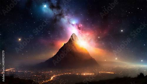 Mountain landscape with stars and at night. 