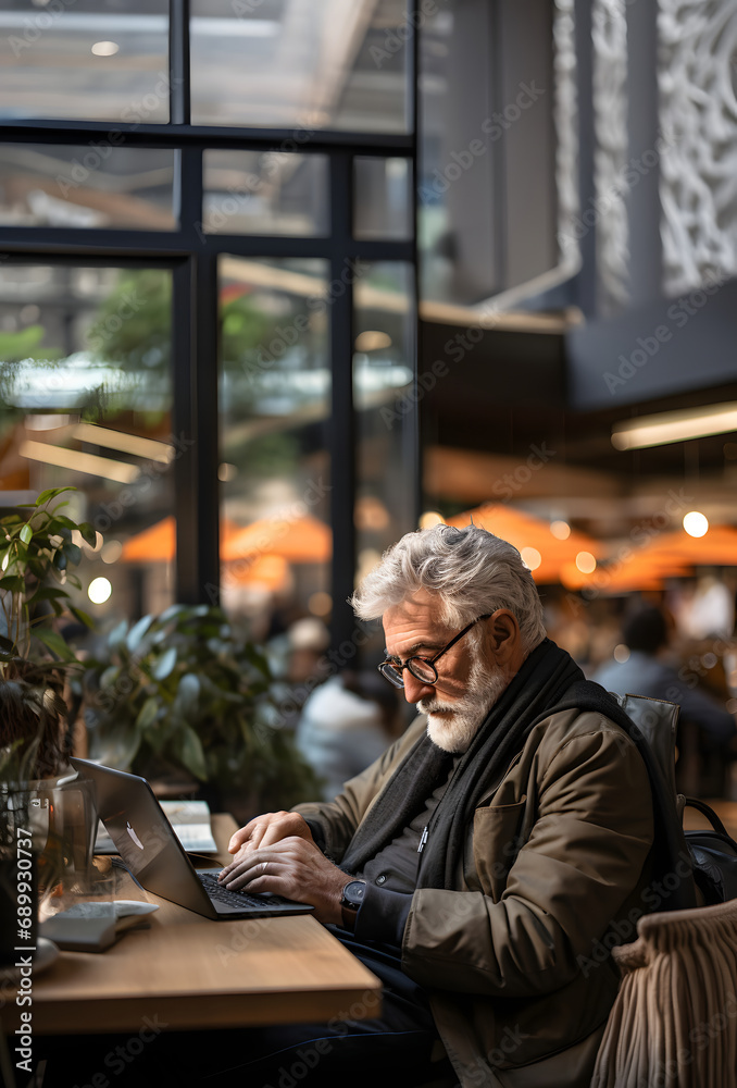 Man Working in a Cafe Man Working in a Cafe