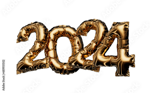 2024 Mylar Balloon Numbers Gold Colored Transparent Background photo