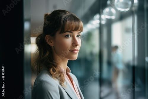 Portrait of a businesswoman leaning on glass pane Free Download Portrait of a businesswoman leaning on glass pane - GFXLoad