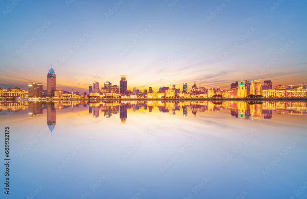 View of Shanghai skyline panoramic cityscape at night