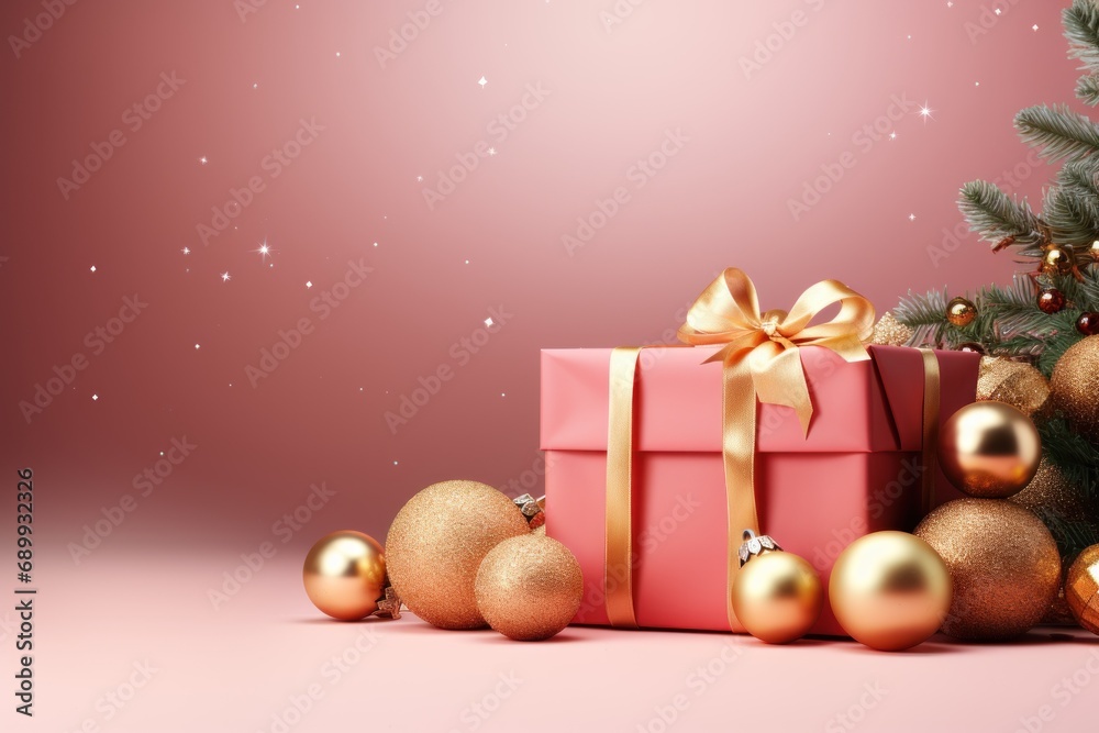 Merry Christmas banner with blank space for text, pink background. Generative AI.