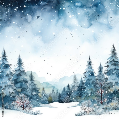 watercolor christmas winter forest © Yoshitake