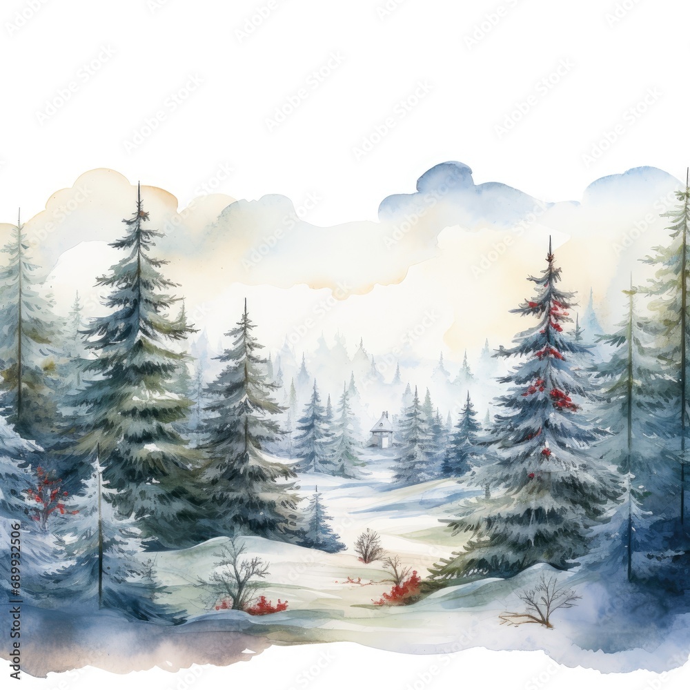 Fototapeta premium watercolor christmas winter forest