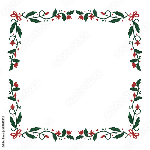 Hand drawn Flat Christmas Floral Square Frame