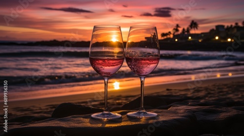 Two Glasses Rose Wine On Beach , Background HD, Illustrations