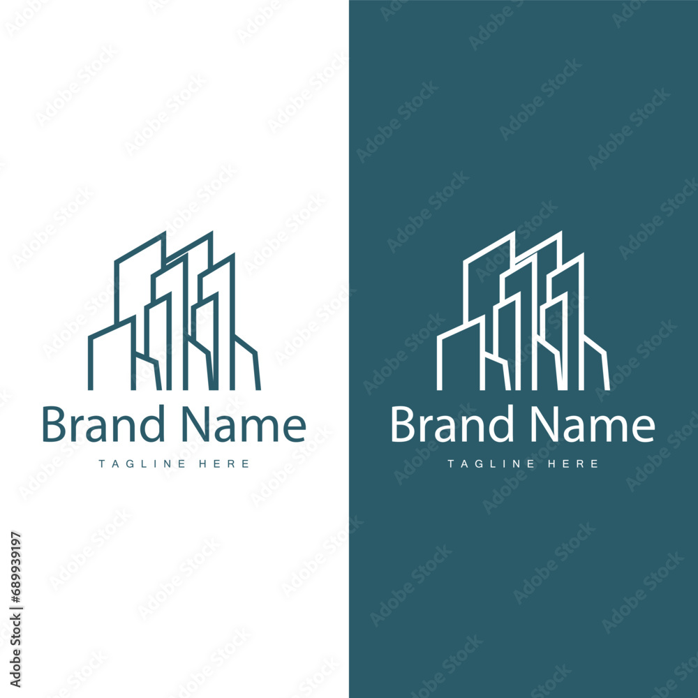 Naklejka premium Modern City Building Logo Design, Luxurious and Simple Urban Architecture
