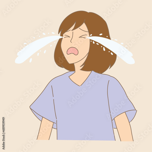 Sad girl crying. Hand drawn flat cartoon character vector illustration.