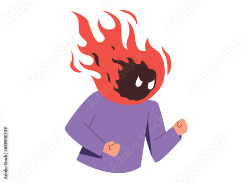 Man character expressing anger. Angry man in a flame emotion vector illustration