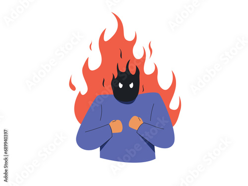 Man character expressing anger. Angry man in a flame emotion vector illustration