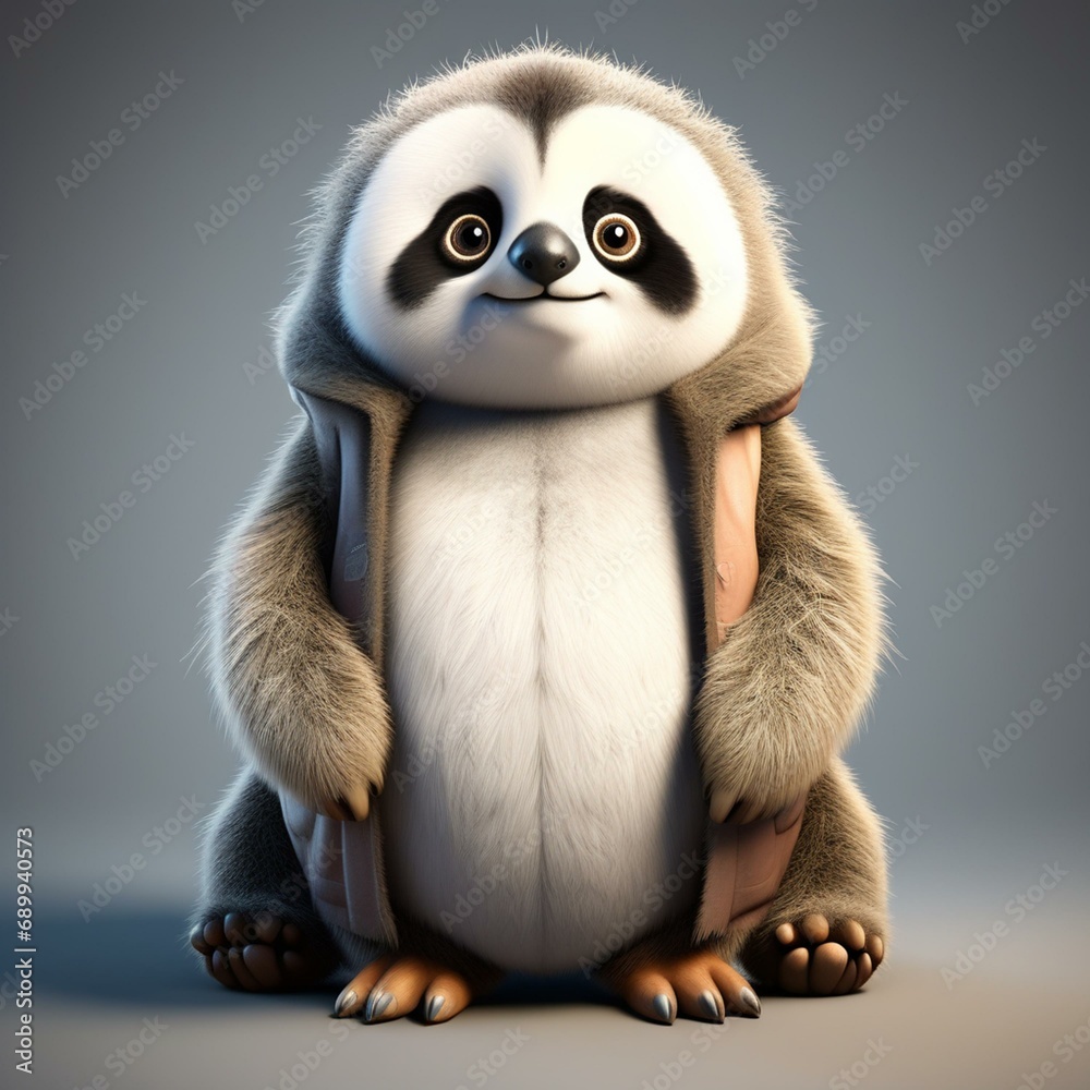 furry character, part sloth, part panda and part penguin, big eyes, cute, mascot furry character, part sloth, part panda and part penguin, big eyes, cute, mascot