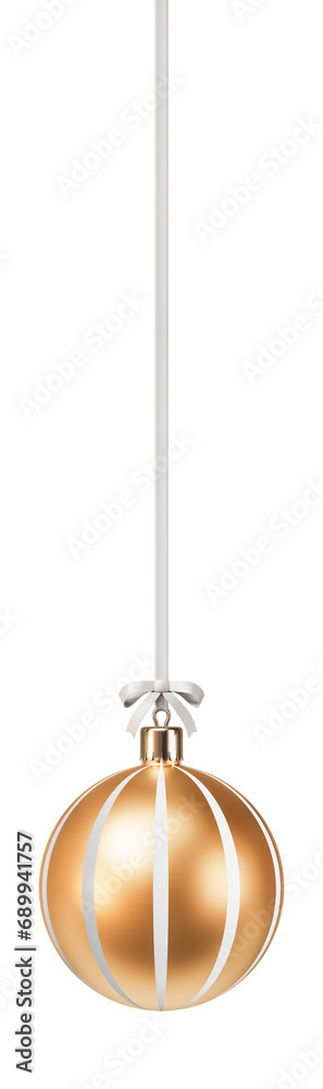 Gold and white Christmas ball with bow. New Year tree toy decoration Isolated on transparent background. 3D render Gold and white Christmas ball with bow. New Year tree toy decoration Isolated on transparent background. 3D render