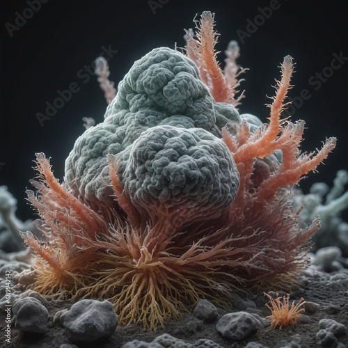 Archaea or archaebacteria detailed anatomical. Labeled educational microbiology organism parts explanation with microscopic prokaryote closeup 3D render.