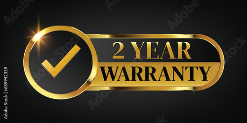 2 year warranty logo with golden banner and golden ribbon.Vector illustration.