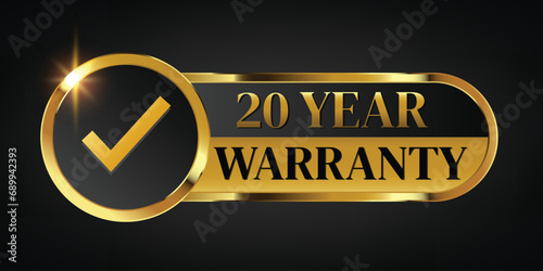 20 year warranty logo with golden banner and golden ribbon.Vector illustration.