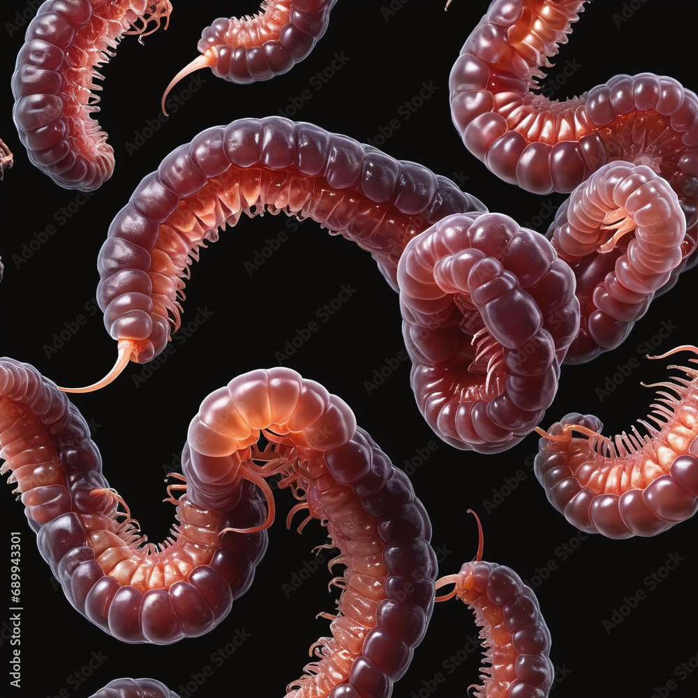 Roundworm parasites in the human intestine. Ascariasis. Diseases of the human digestive system. 3d rendering - obrazy, fototapety, plakaty 