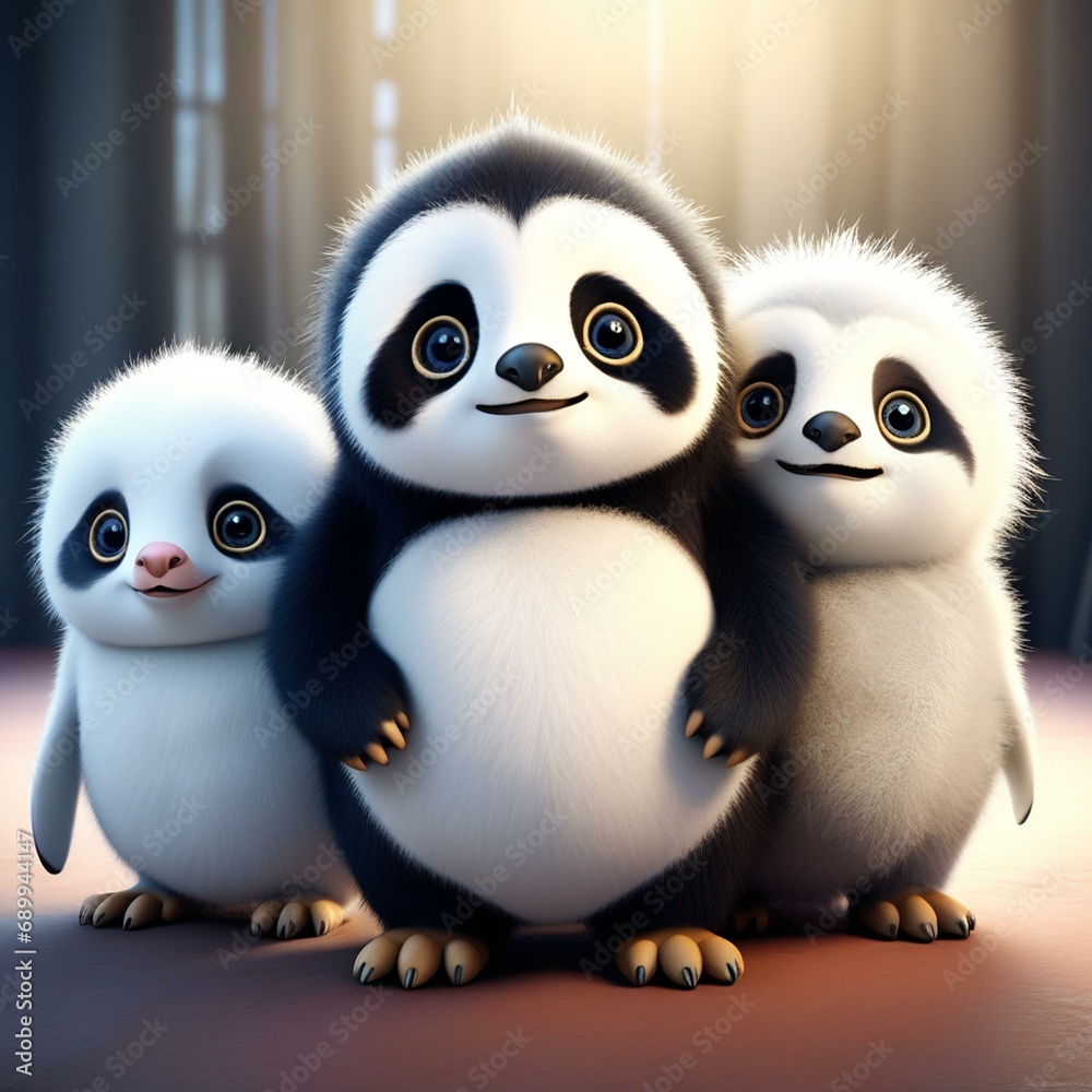 Fototapeta premium furry character, part sloth, part panda and part penguin, big eyes, cute, mascot