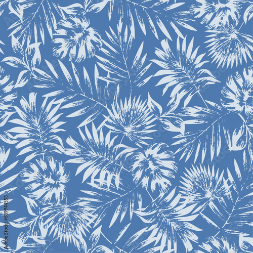 SEAMLESS GRUNGE DISTRESSED HAND PAINTED FERN PALM TREE LEAF STAMP FLORAL PATTERN SWATCH
