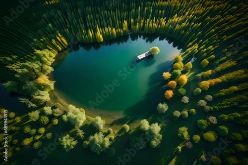 beuerbacher seen near beuerbach. pond with surrounding nature in hesse. landscape at the lake photo