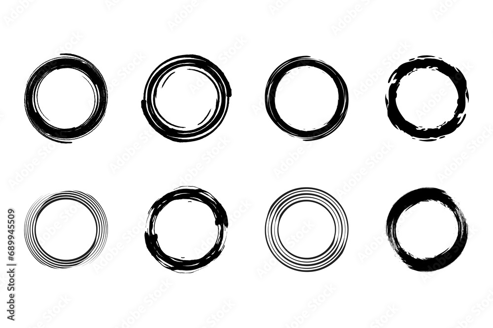 vector set of grunge hand drawn circle or round frames line