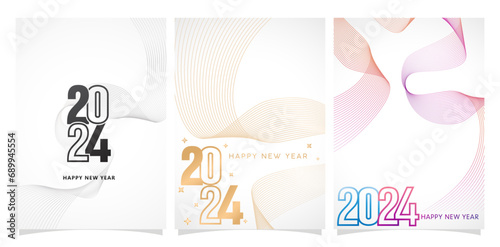 Fototapeta Naklejka Na Ścianę i Meble -  three Set of abstract design 2024 fonts numbers templates isolated backgrounds for New Year calendar, covering, social media header, greeting cards, screen printing, catalogue booklet, magazine covers