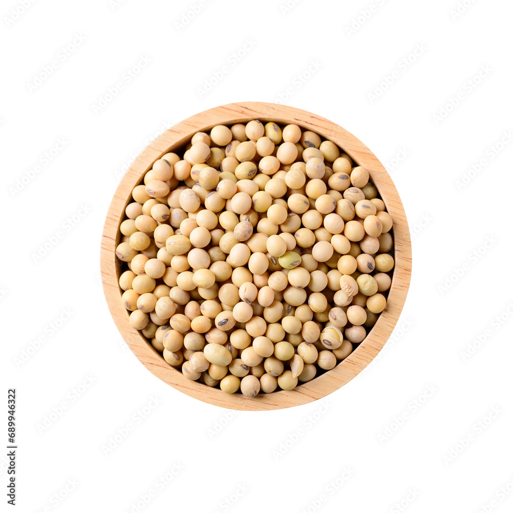 Soybean seeds in wooden bowl, Top view Soybean seeds in wooden bowl, Top view