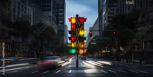 traffic light trails on the street, traffic lights in the city, traffic light trails