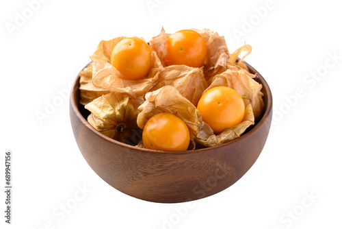 Cape gooseberry, Goldenberry or Physalis peruviana in wooden bowl