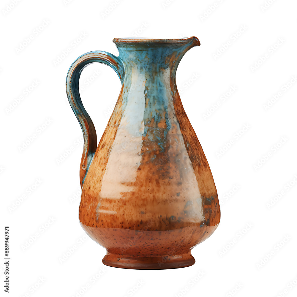 Antique jug isolated on white background, transparent cutout