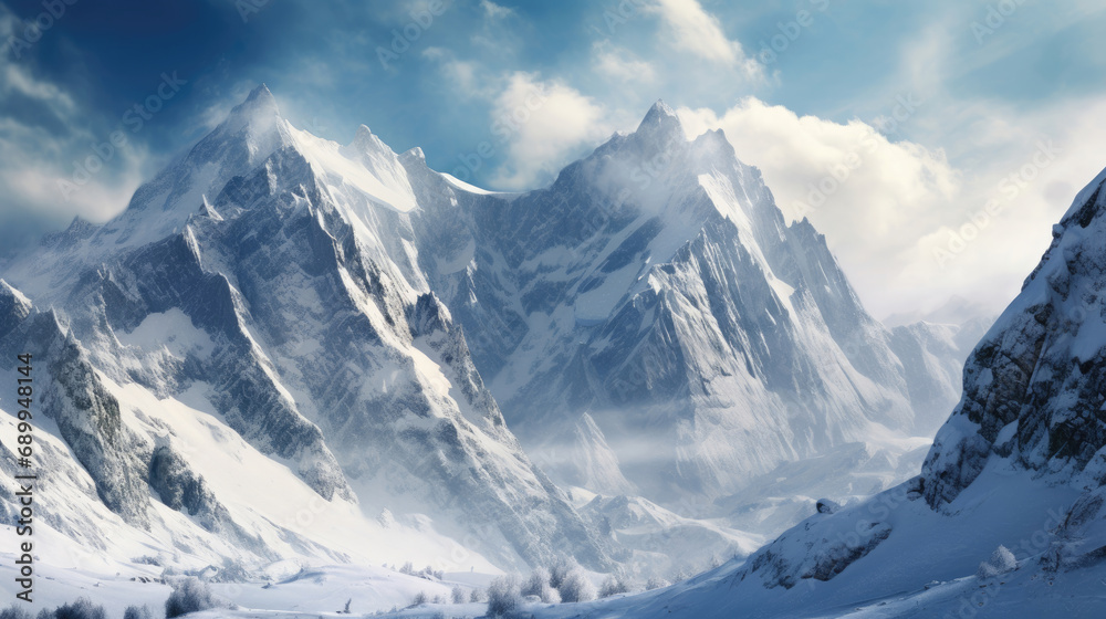 Snowy mountains close-up