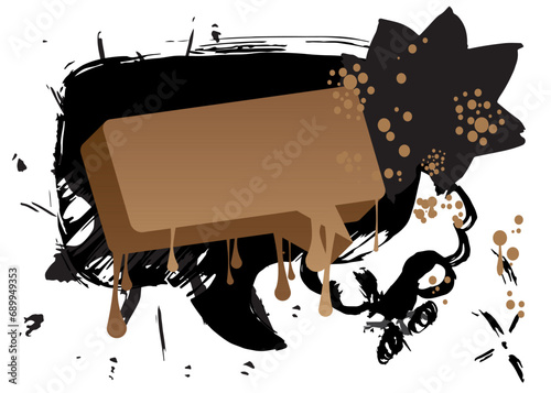 Black and brown graffiti speech bubble. Abstract modern Messaging sign street art decoration, Discussion icon performed in urban painting style isolated on white background.